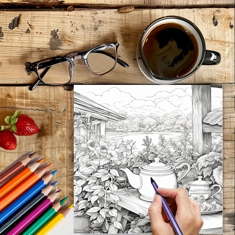 Tea In The Gardens Coloring Bo - Garden Tools 评论和价格