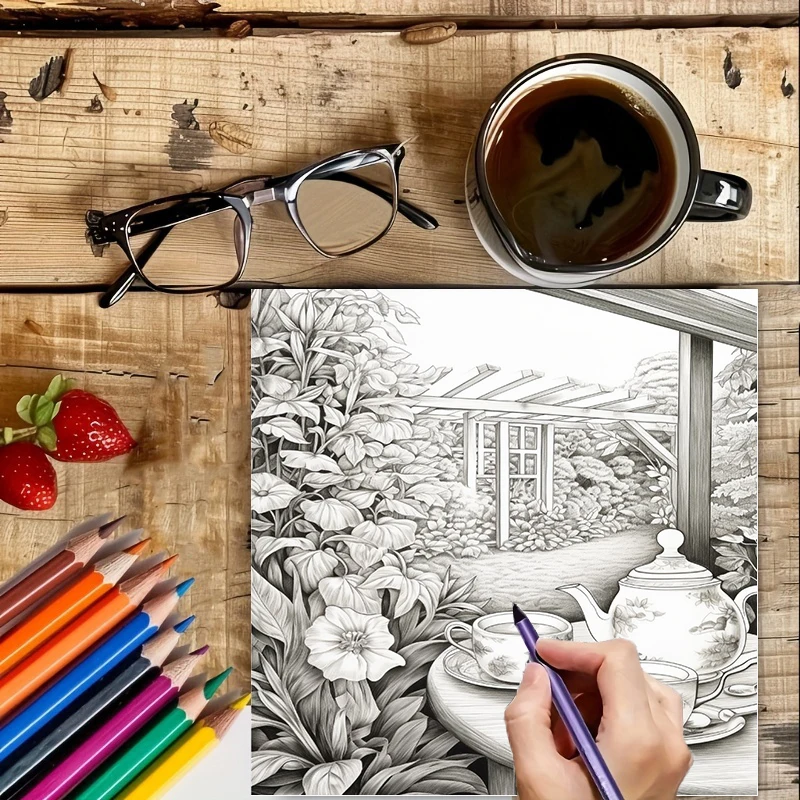 Tea In The Gardens Coloring Bo - Garden Tools 评论和价格